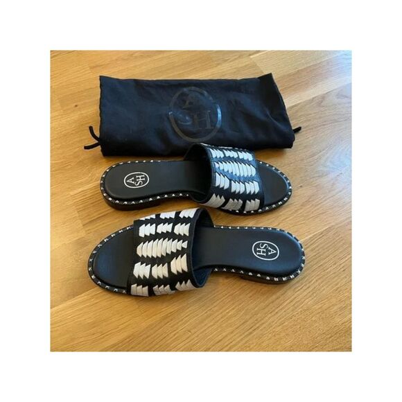 ASH Shoes - ASH Womens Black Studded Playa Round Toe Slip On Leather Slide Sandals Shoes 36